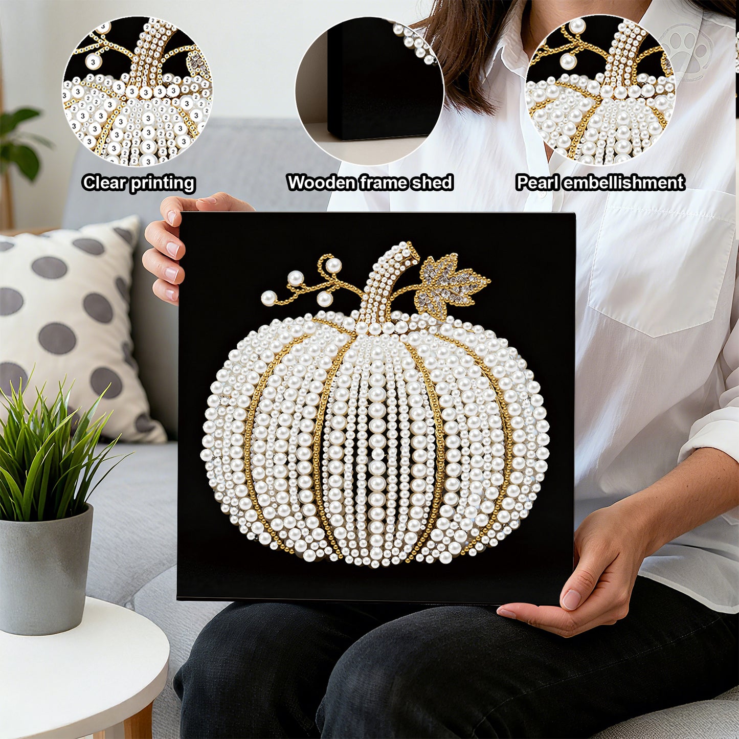 Pumpkin - DIY Pearl Gem Art Diamond Painting Kits With Framefor Home Decor -25x25cm