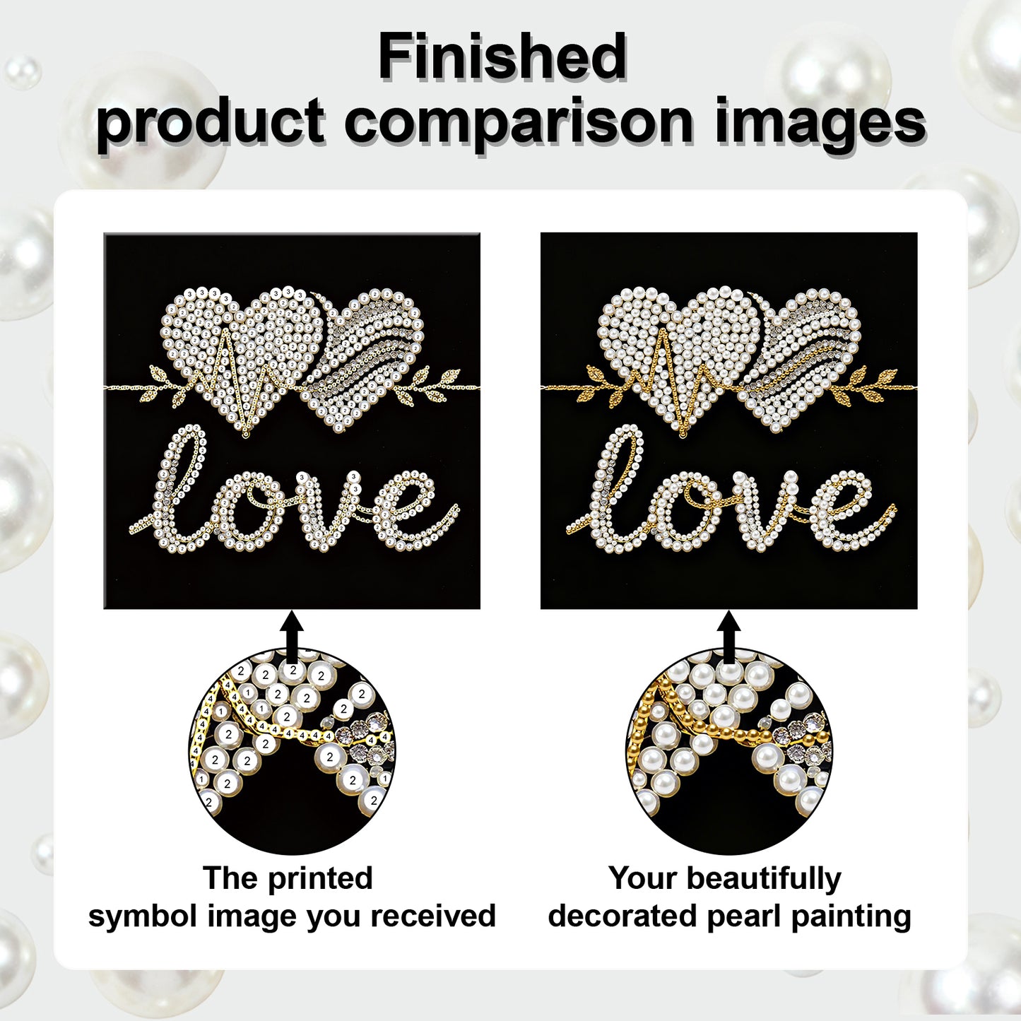 Love - DIY Pearl Gem Art Diamond Painting Kits With Framefor Home Decor -25x25cm