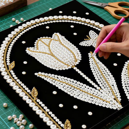 Tulips - DIY Pearl Gem Art Diamond Painting Kits With Framefor Home Decor -25x25cm