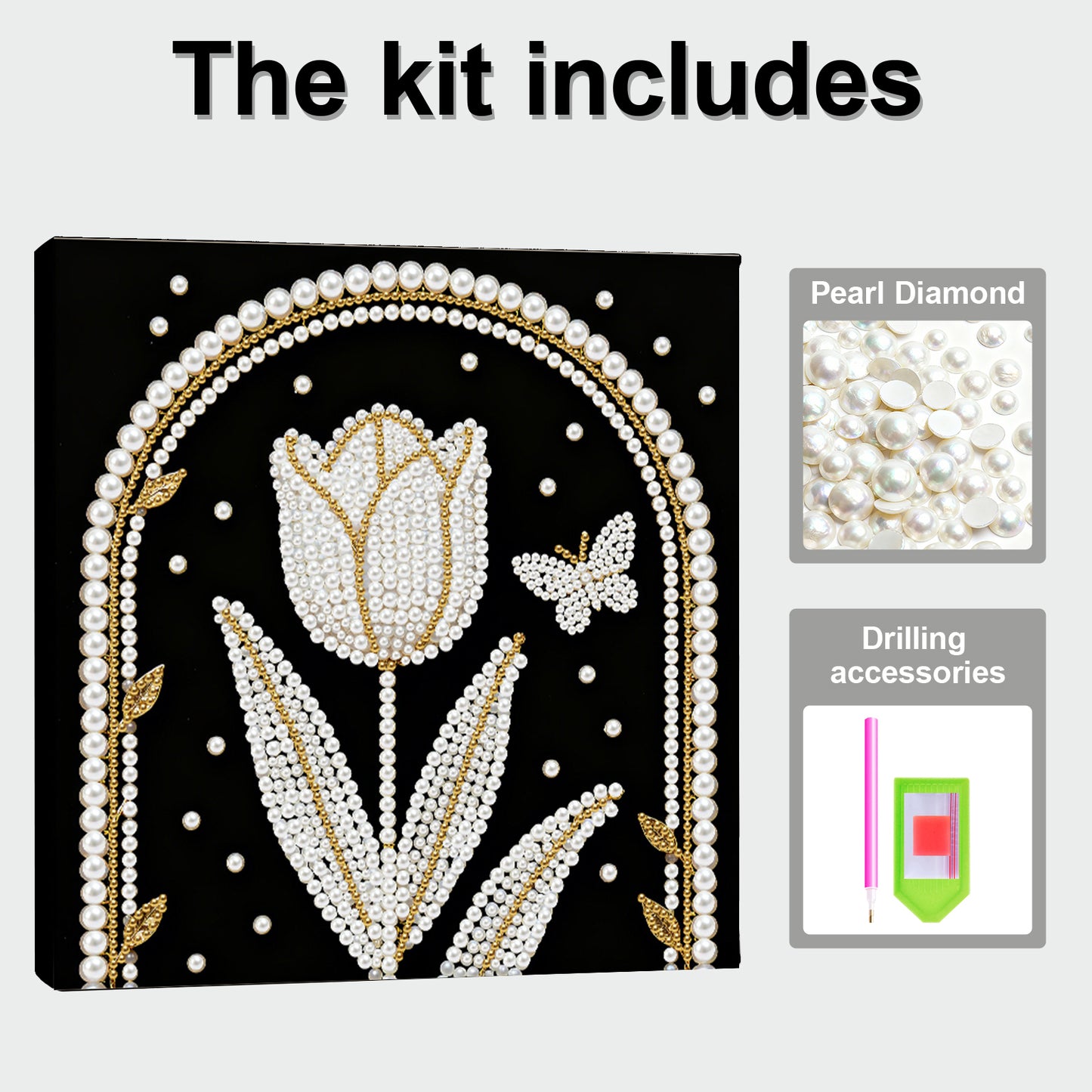 Tulips - DIY Pearl Gem Art Diamond Painting Kits With Framefor Home Decor -25x25cm