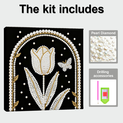 Tulips - DIY Pearl Gem Art Diamond Painting Kits With Framefor Home Decor -25x25cm