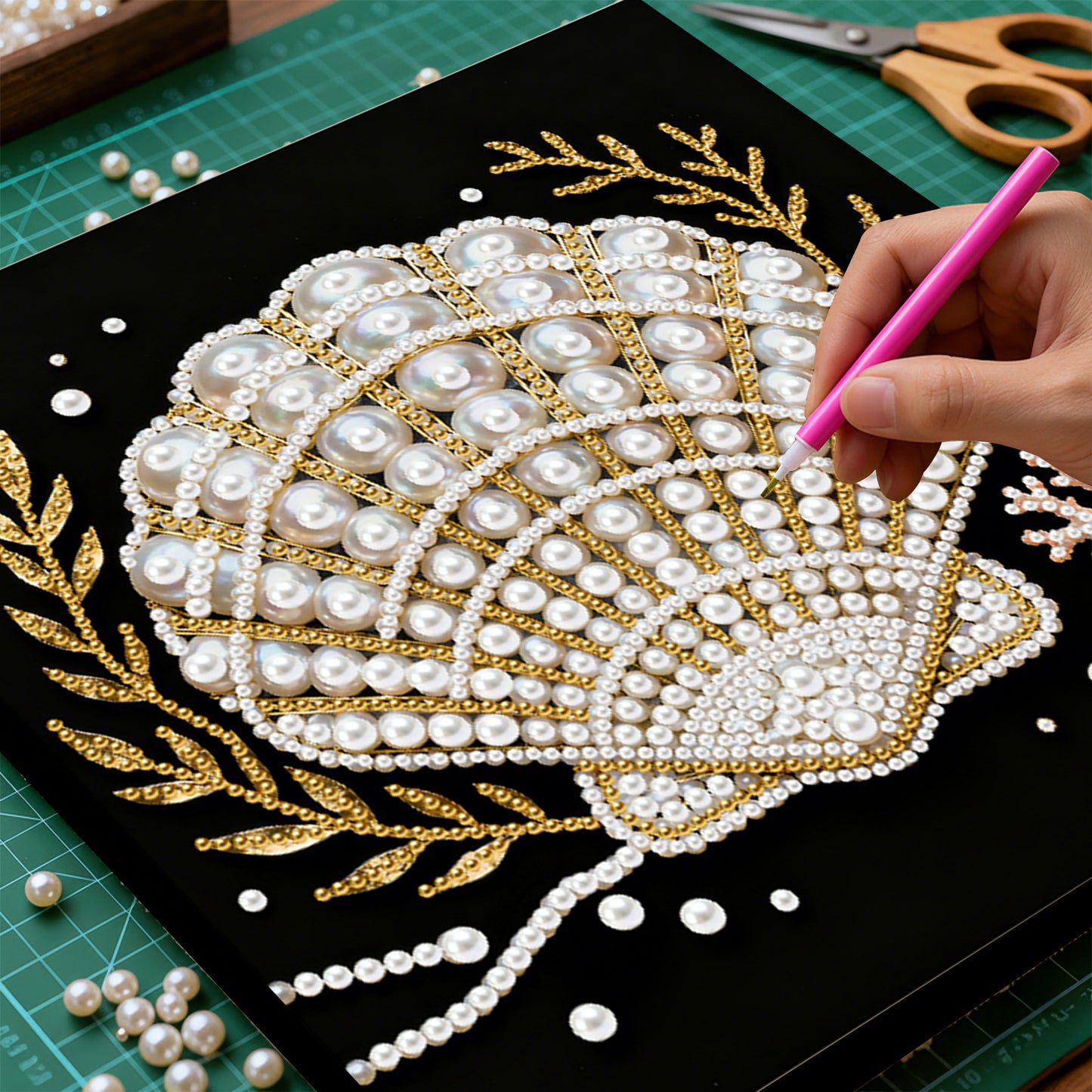 Shells - DIY Pearl Gem Art Diamond Painting Kits With Framefor Home Decor -25x25cm