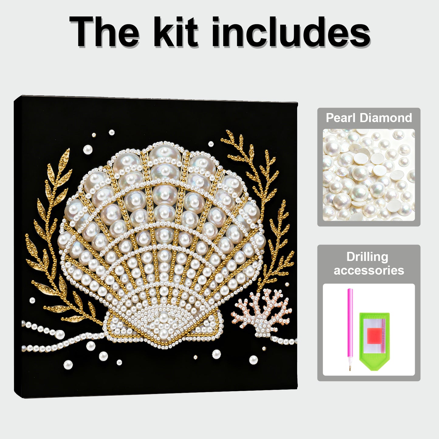 Shells - DIY Pearl Gem Art Diamond Painting Kits With Framefor Home Decor -25x25cm