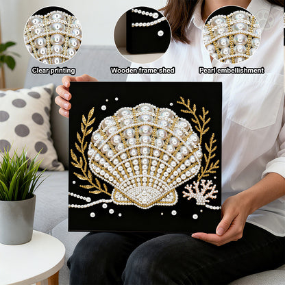 Shells - DIY Pearl Gem Art Diamond Painting Kits With Framefor Home Decor -25x25cm