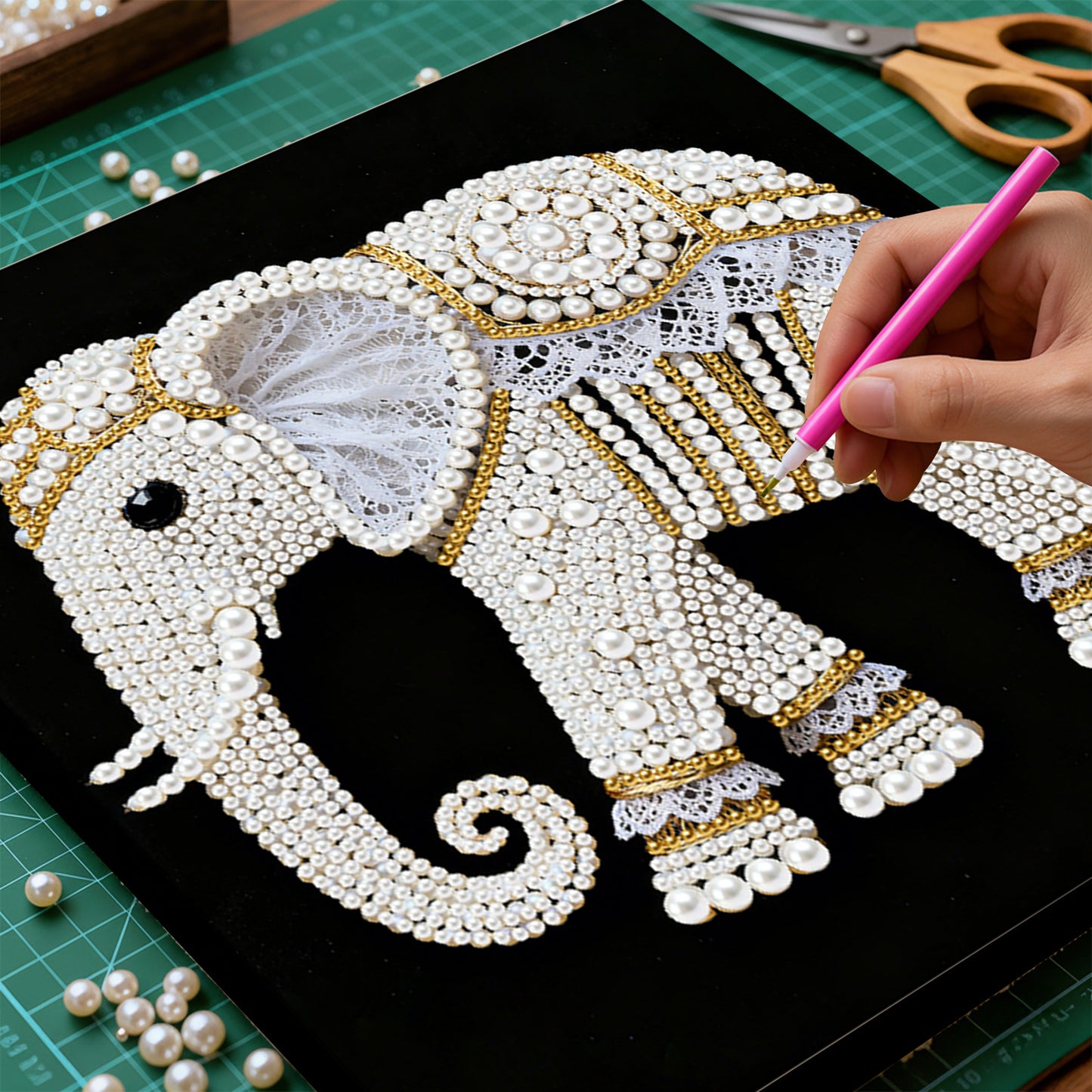 Elephants - DIY Pearl Gem Art Diamond Painting Kits With Framefor Home Decor -25x25cm