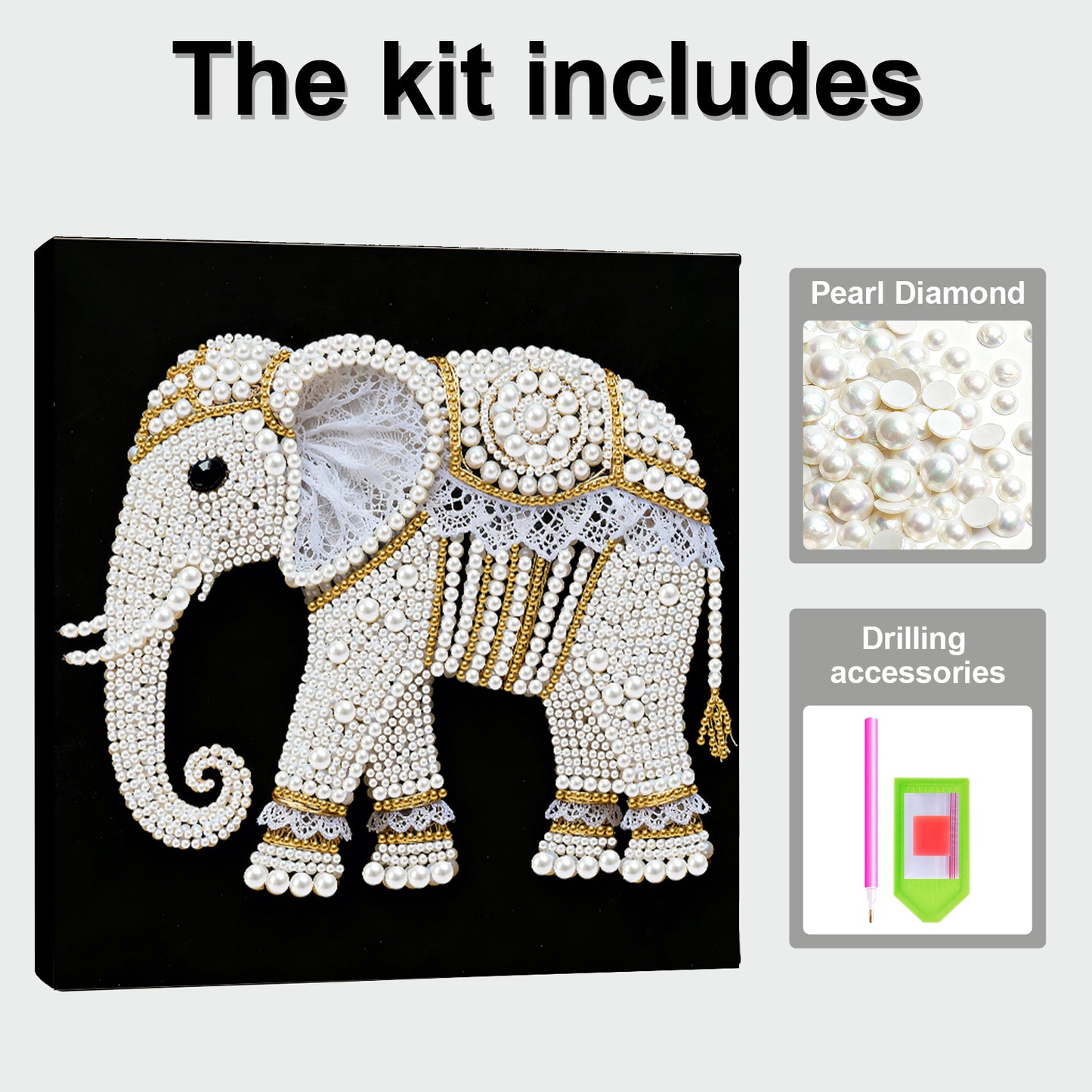 Elephants - DIY Pearl Gem Art Diamond Painting Kits With Framefor Home Decor -25x25cm