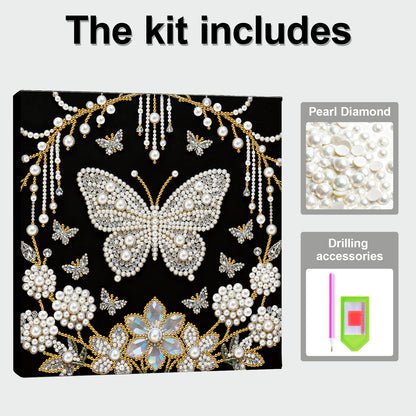 Butterfly - DIY Pearl Gem Art Diamond Painting Kits With Framefor Home Decor -25x25cm