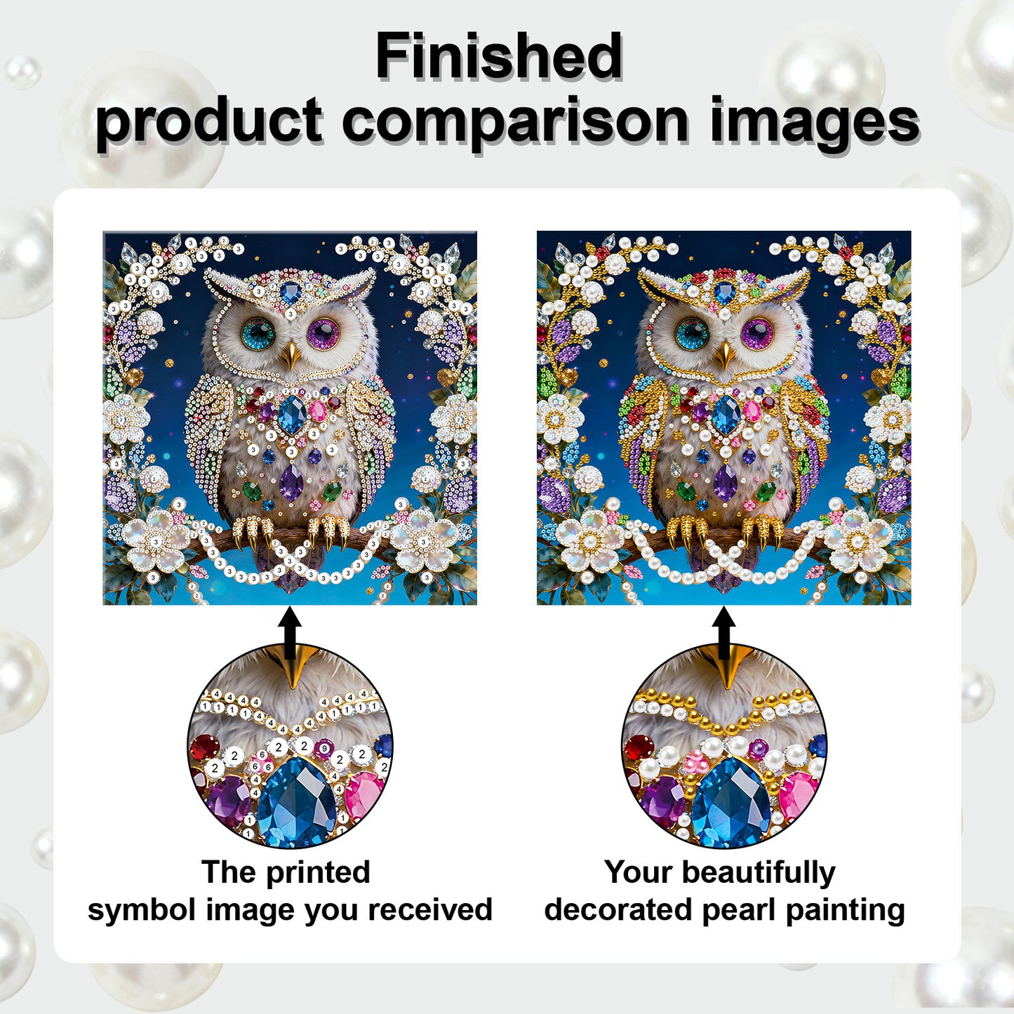 Owls - DIY Pearl Gem Art Diamond Painting Kits With Framefor Home Decor -25x25cm