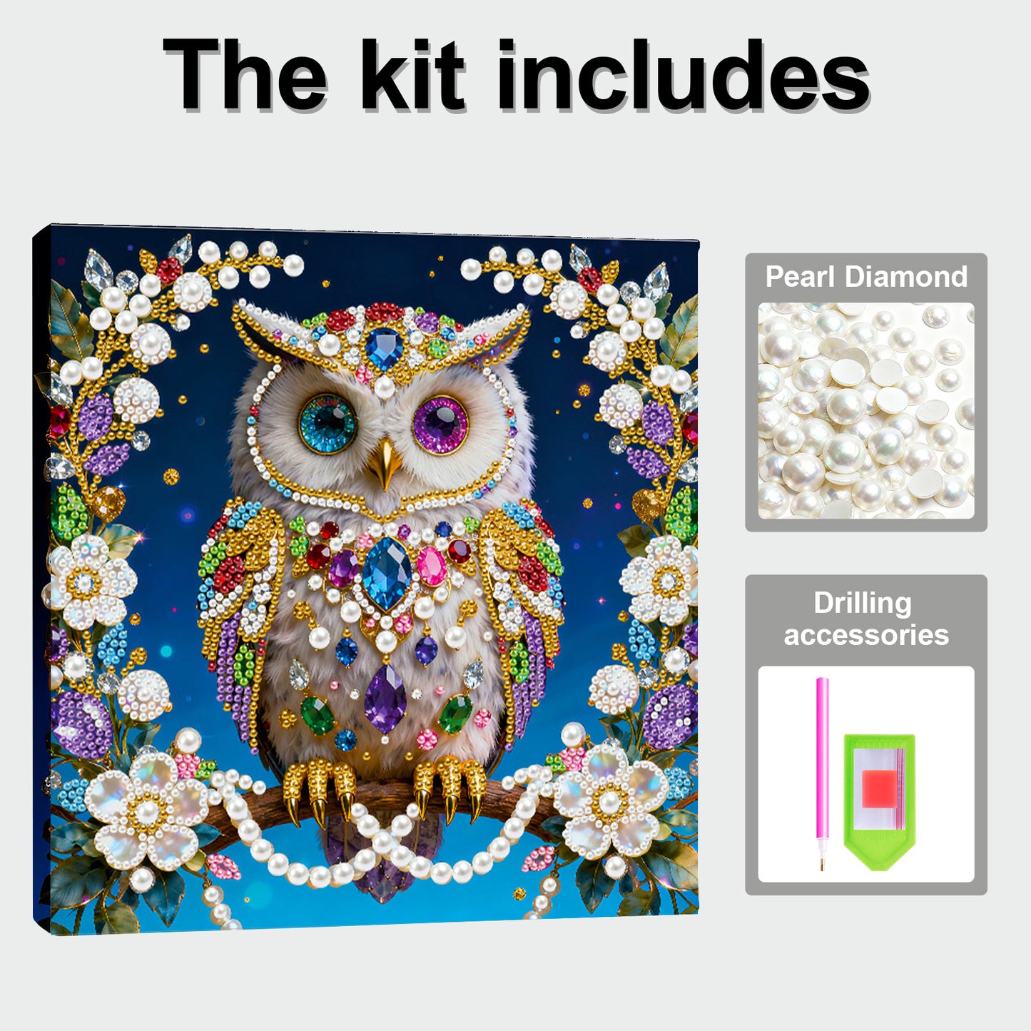 Owls - DIY Pearl Gem Art Diamond Painting Kits With Framefor Home Decor -25x25cm