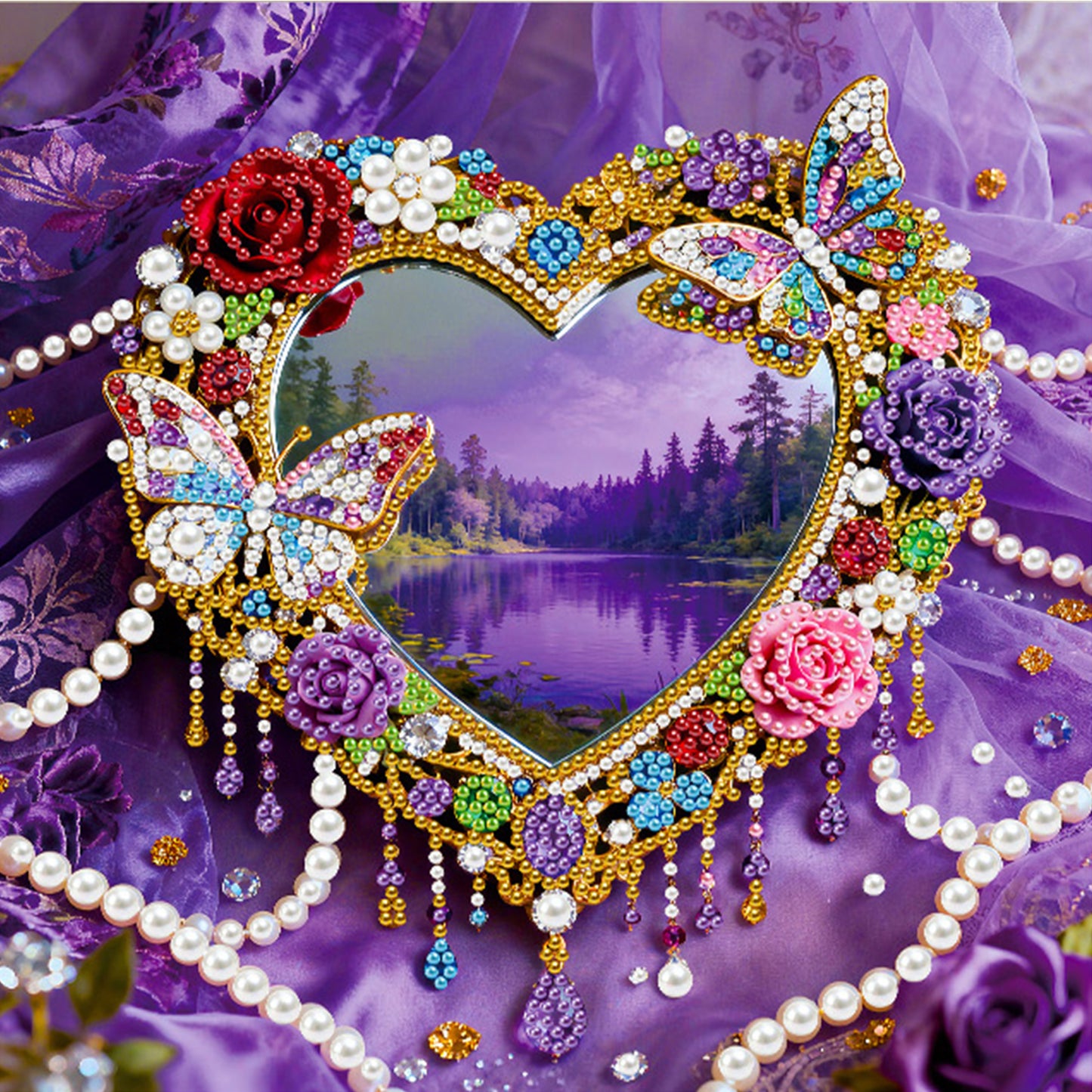 Hearts - DIY Pearl Gem Art Diamond Painting Kits With Framefor Home Decor -25x25cm