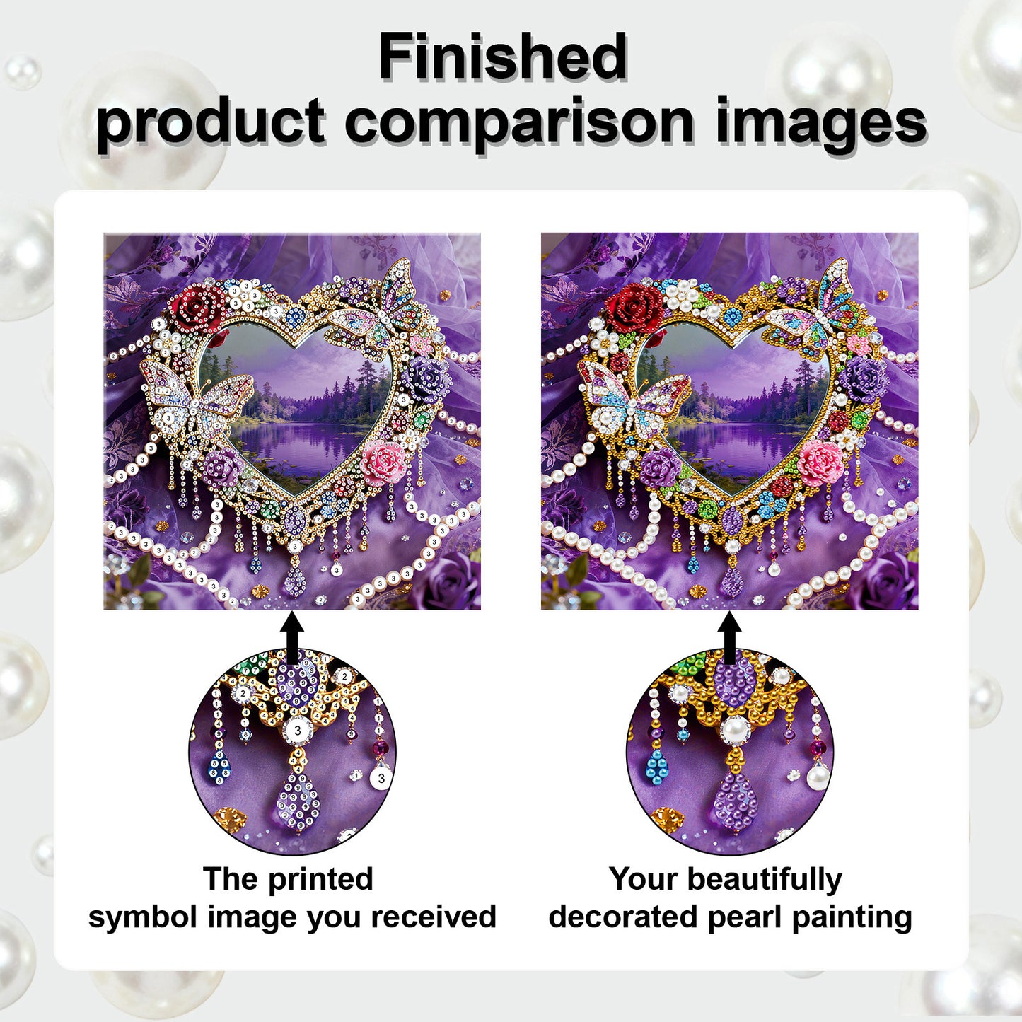 Hearts - DIY Pearl Gem Art Diamond Painting Kits With Framefor Home Decor -25x25cm