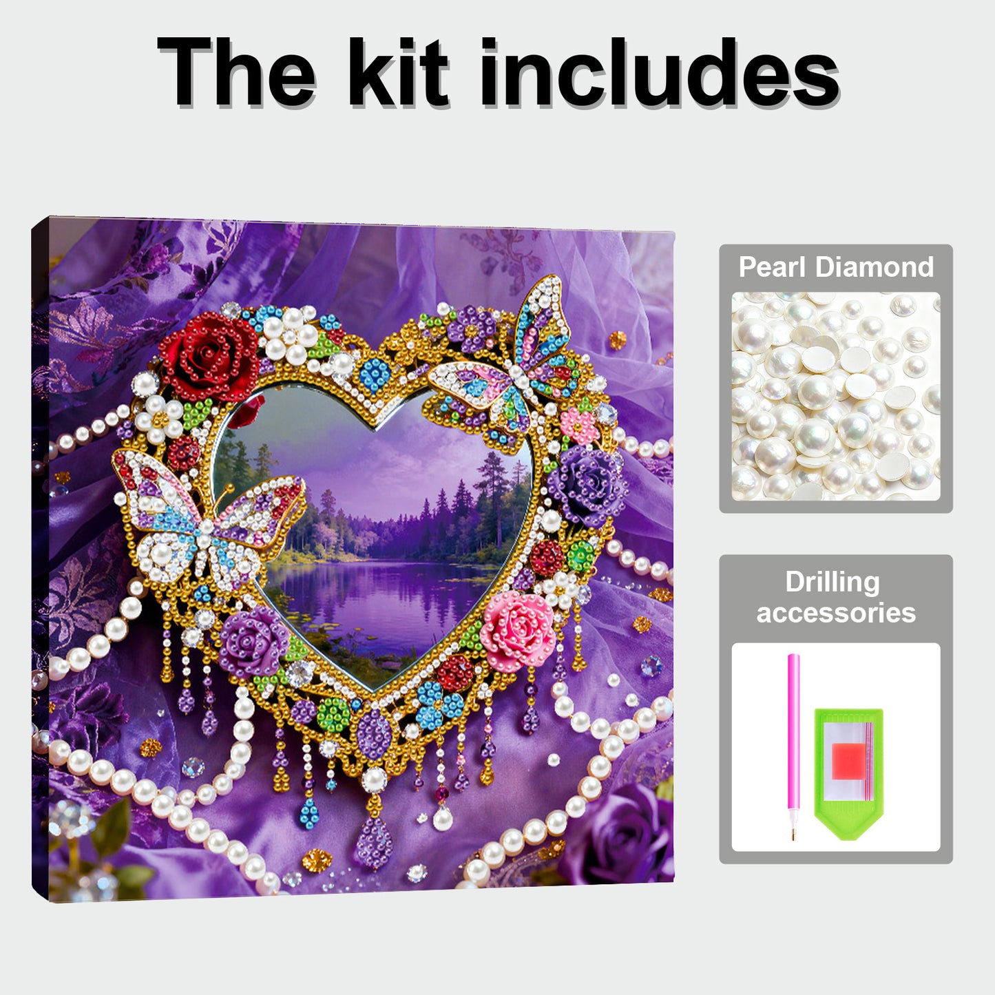 Hearts - DIY Pearl Gem Art Diamond Painting Kits With Framefor Home Decor -25x25cm