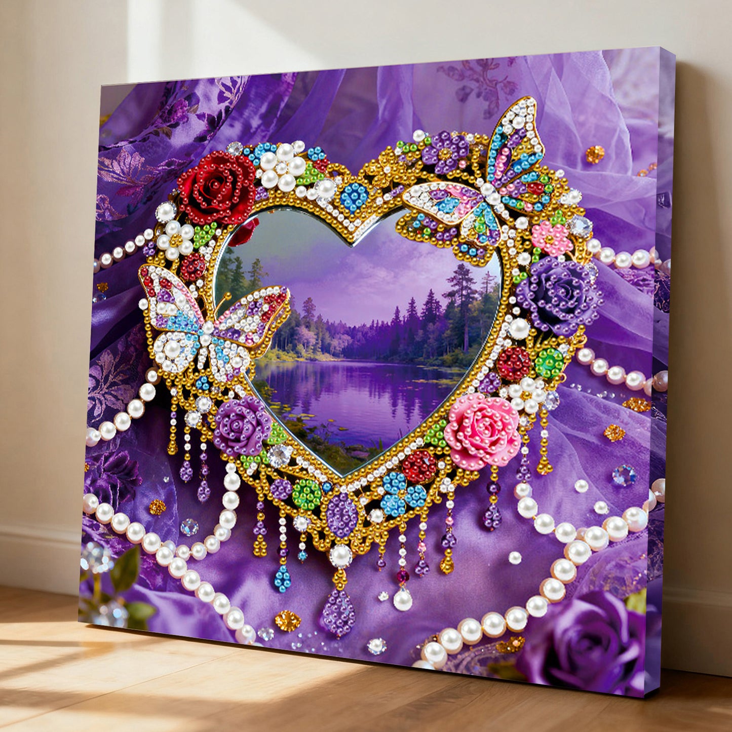 Hearts - DIY Pearl Gem Art Diamond Painting Kits With Framefor Home Decor -25x25cm