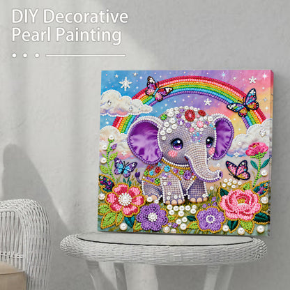 Butterfly Rainbow Elephant - DIY Pearl Gem Art Diamond Painting Kits With Framefor Home Decor -25x25cm