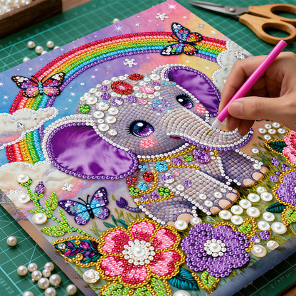 Butterfly Rainbow Elephant - DIY Pearl Gem Art Diamond Painting Kits With Framefor Home Decor -25x25cm