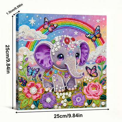 Butterfly Rainbow Elephant - DIY Pearl Gem Art Diamond Painting Kits With Framefor Home Decor -25x25cm