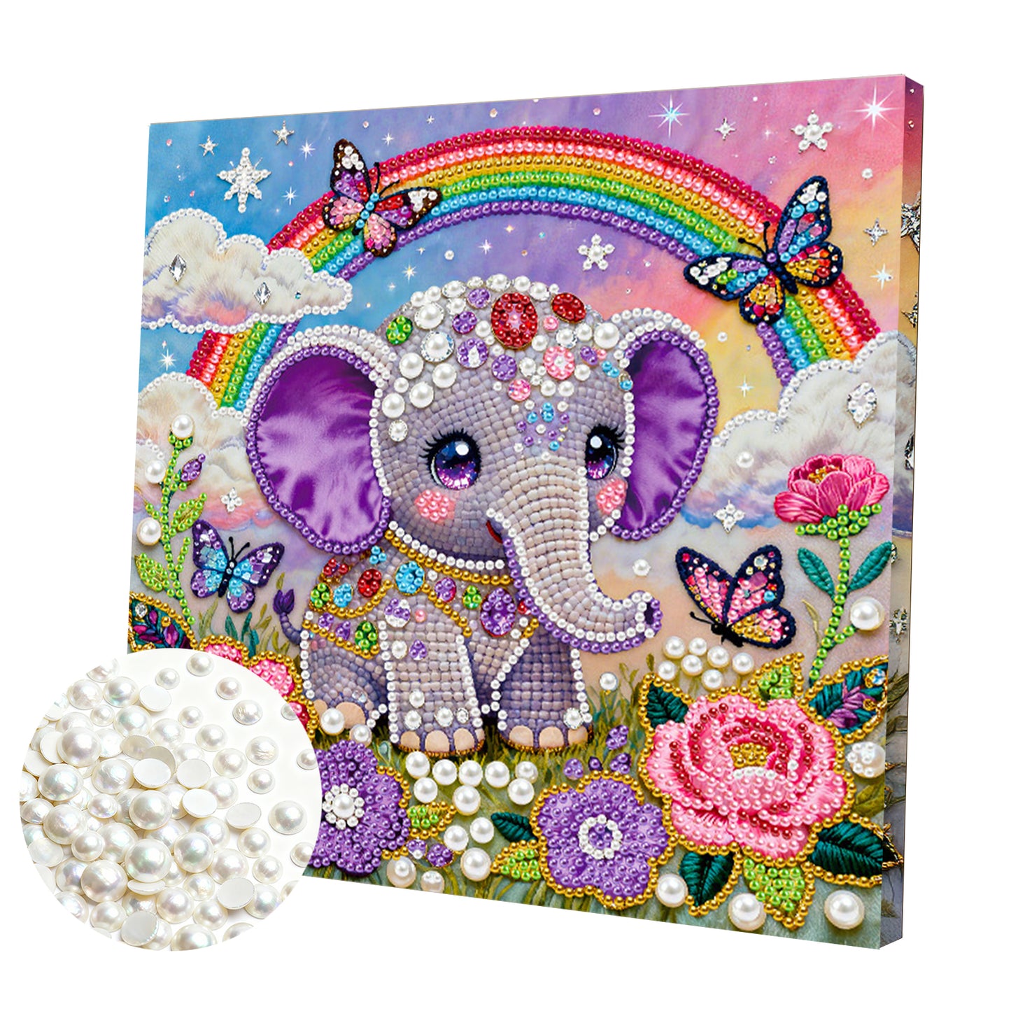 Butterfly Rainbow Elephant - DIY Pearl Gem Art Diamond Painting Kits With Framefor Home Decor -25x25cm