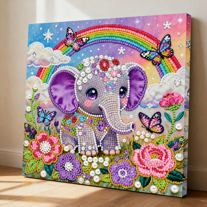 Butterfly Rainbow Elephant - DIY Pearl Gem Art Diamond Painting Kits With Framefor Home Decor -25x25cm