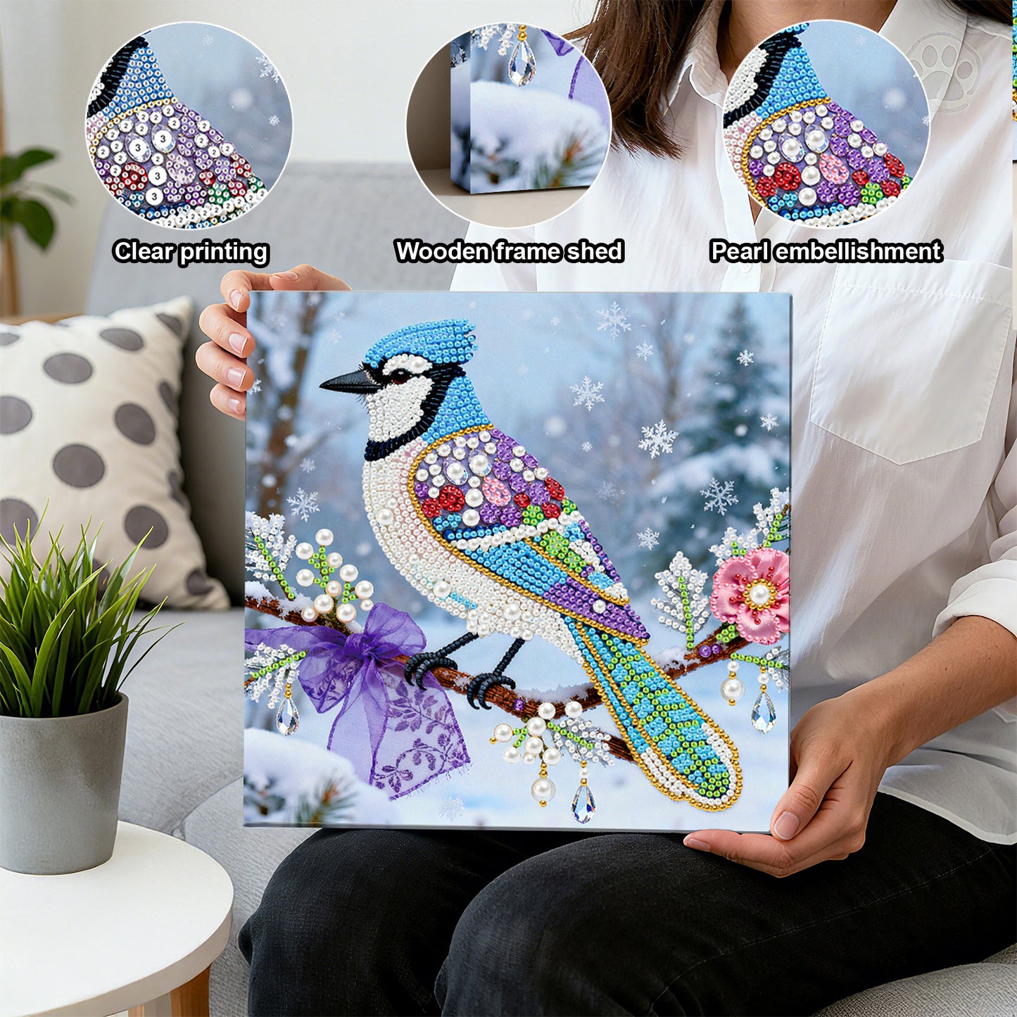 Little Bird - DIY Pearl Gem Art Diamond Painting Kits With Framefor Home Decor -25x25cm