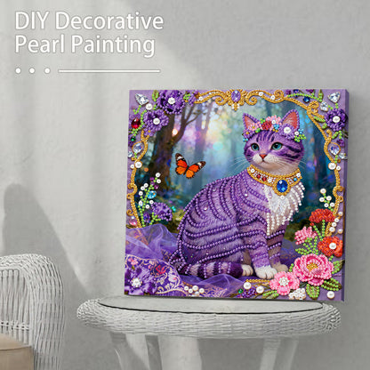 Kitty - DIY Pearl Gem Art Diamond Painting Kits With Framefor Home Decor -25x25cm