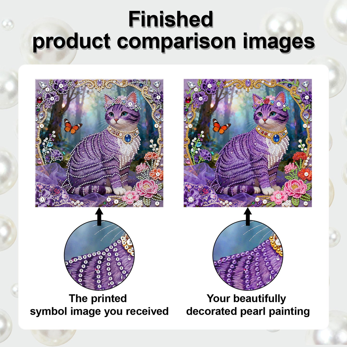 Kitty - DIY Pearl Gem Art Diamond Painting Kits With Framefor Home Decor -25x25cm