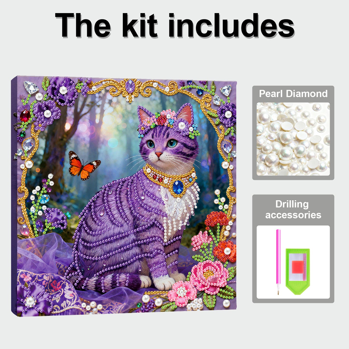 Kitty - DIY Pearl Gem Art Diamond Painting Kits With Framefor Home Decor -25x25cm