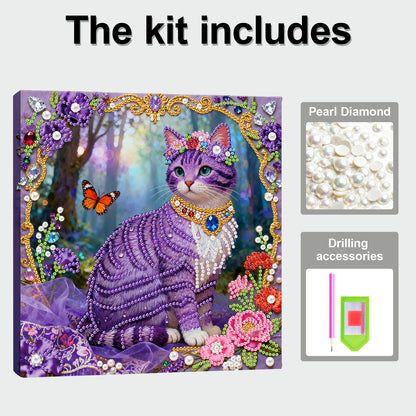 Kitty - DIY Pearl Gem Art Diamond Painting Kits With Framefor Home Decor -25x25cm