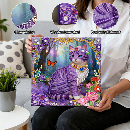 Kitty - DIY Pearl Gem Art Diamond Painting Kits With Framefor Home Decor -25x25cm