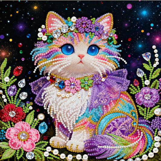 Kitty - DIY Pearl Gem Art Diamond Painting Kits With Framefor Home Decor -25x25cm