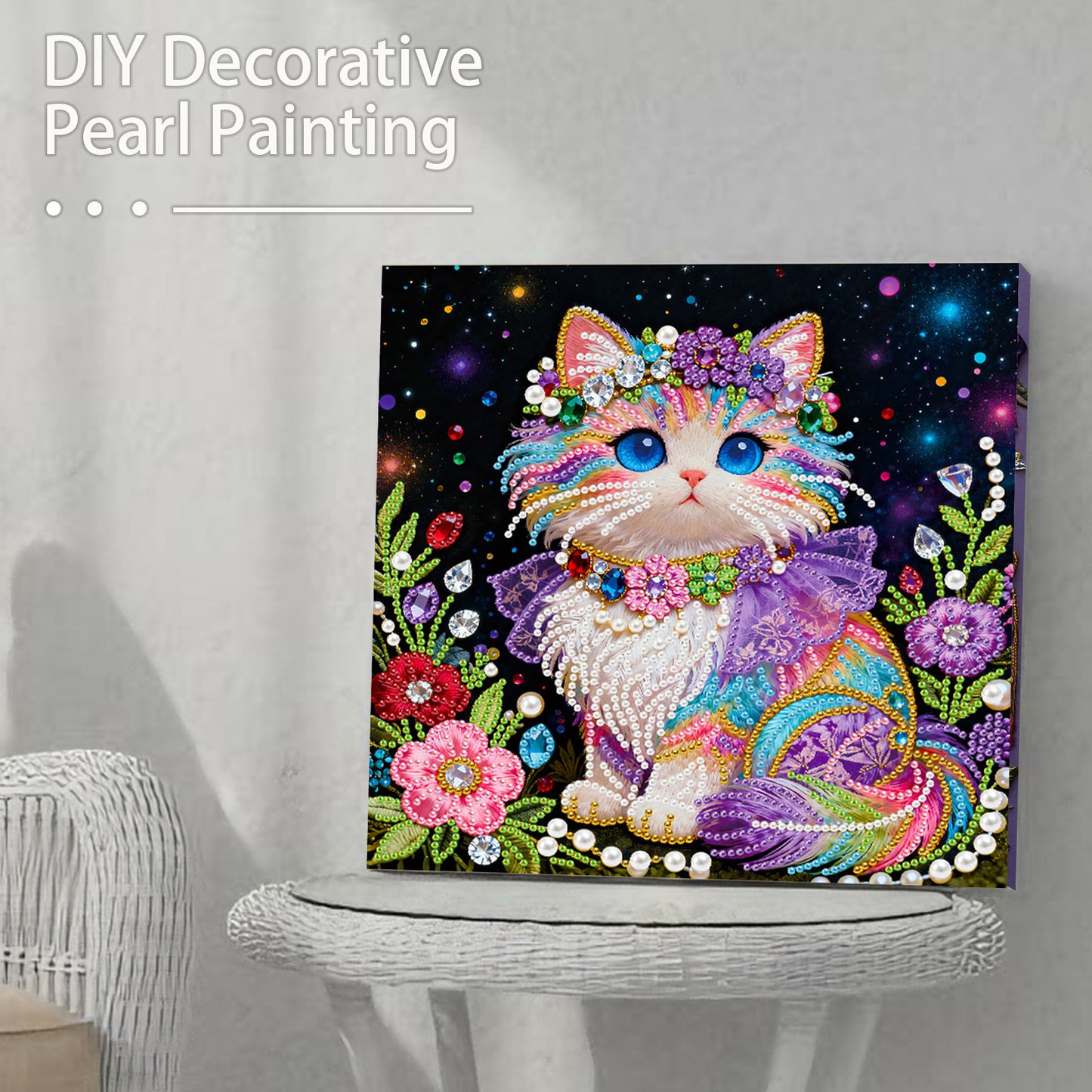 Kitty - DIY Pearl Gem Art Diamond Painting Kits With Framefor Home Decor -25x25cm