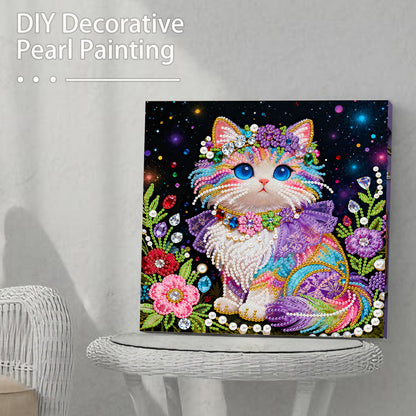 Kitty - DIY Pearl Gem Art Diamond Painting Kits With Framefor Home Decor -25x25cm