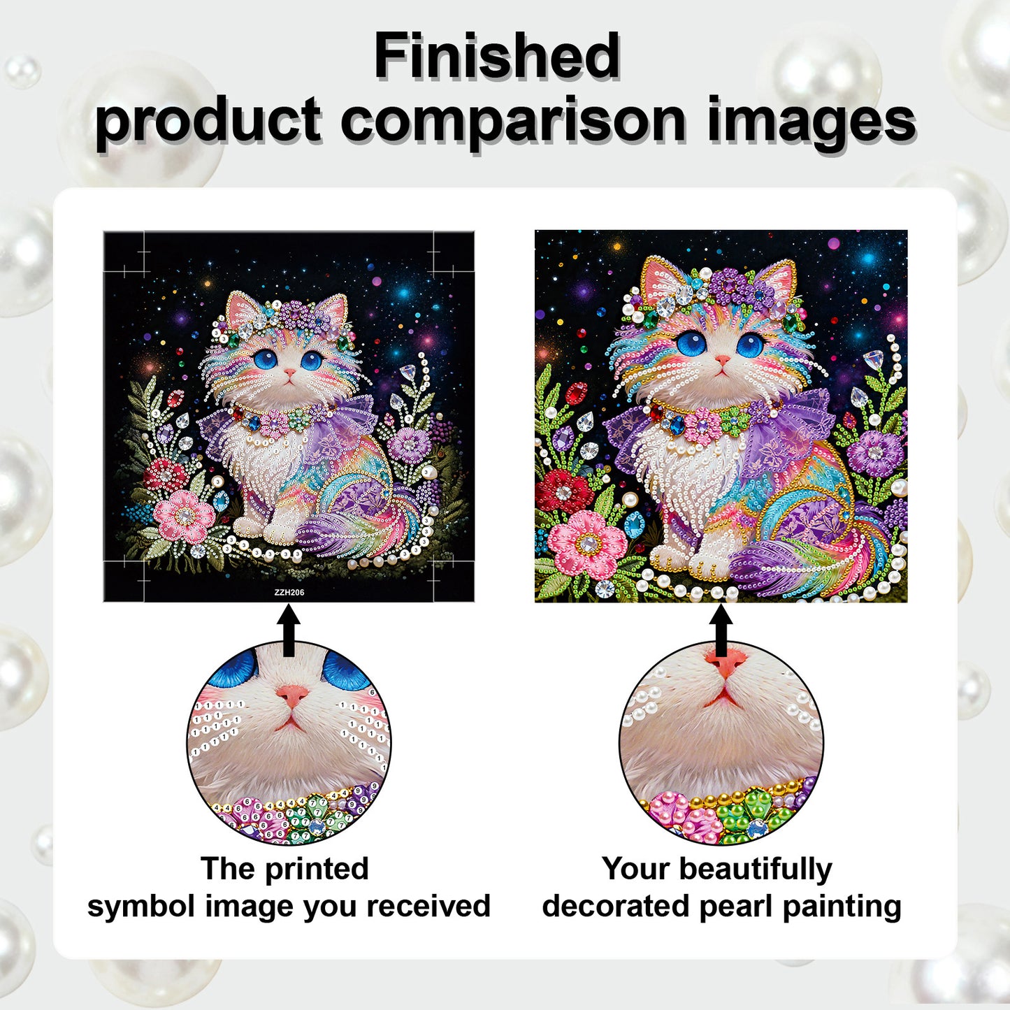 Kitty - DIY Pearl Gem Art Diamond Painting Kits With Framefor Home Decor -25x25cm