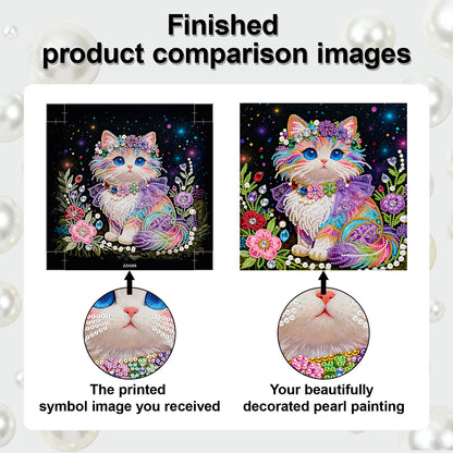 Kitty - DIY Pearl Gem Art Diamond Painting Kits With Framefor Home Decor -25x25cm