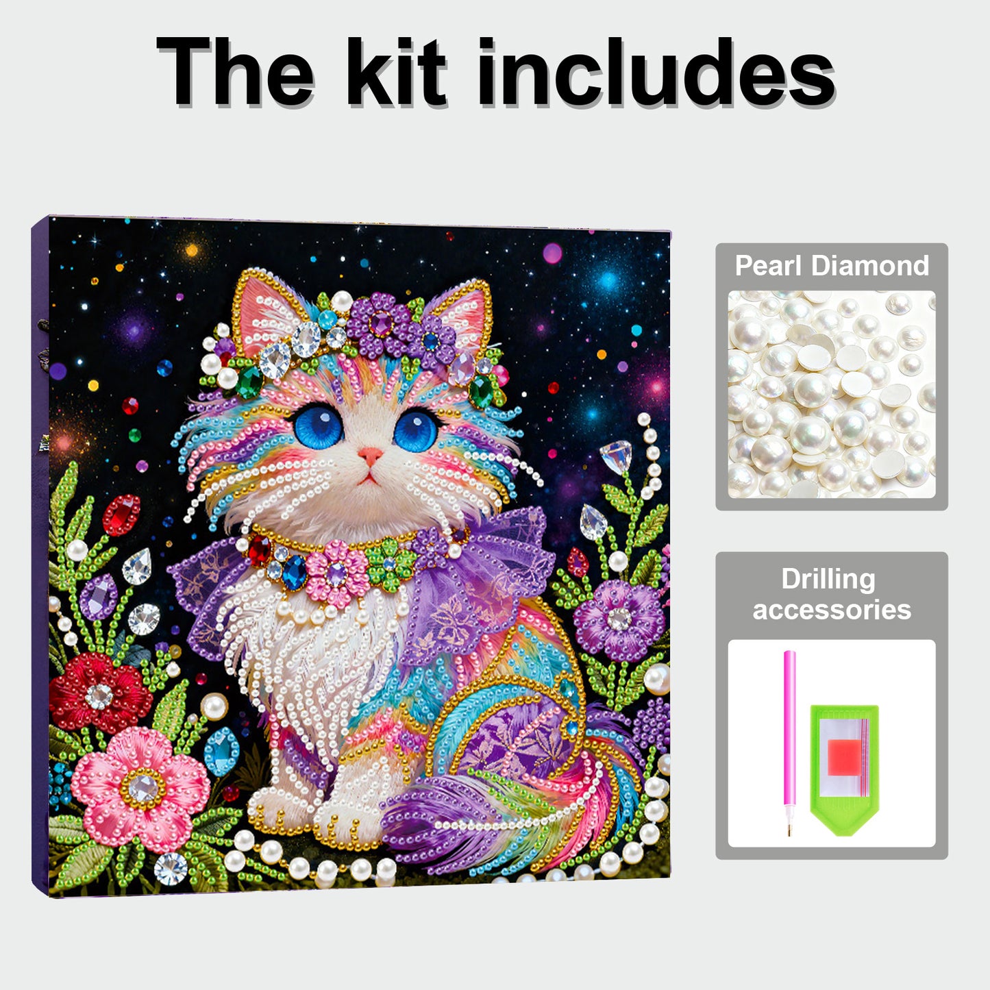 Kitty - DIY Pearl Gem Art Diamond Painting Kits With Framefor Home Decor -25x25cm