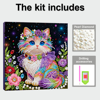 Kitty - DIY Pearl Gem Art Diamond Painting Kits With Framefor Home Decor -25x25cm