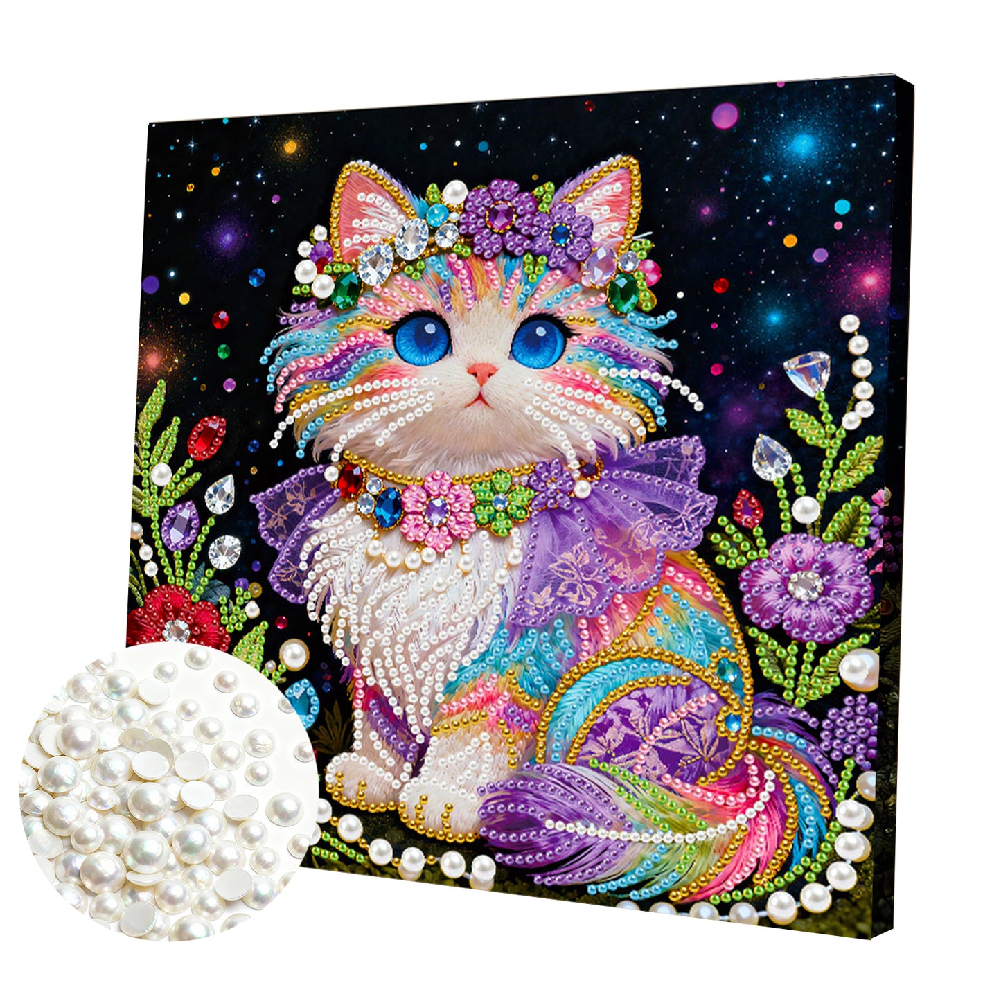 Kitty - DIY Pearl Gem Art Diamond Painting Kits With Framefor Home Decor -25x25cm