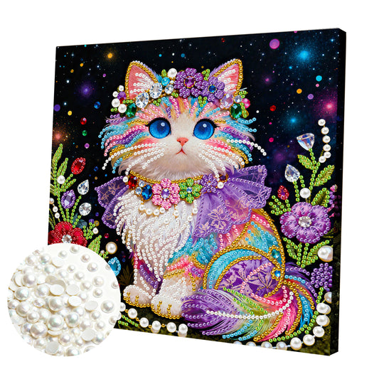 Kitty - DIY Pearl Gem Art Diamond Painting Kits With Framefor Home Decor -25x25cm