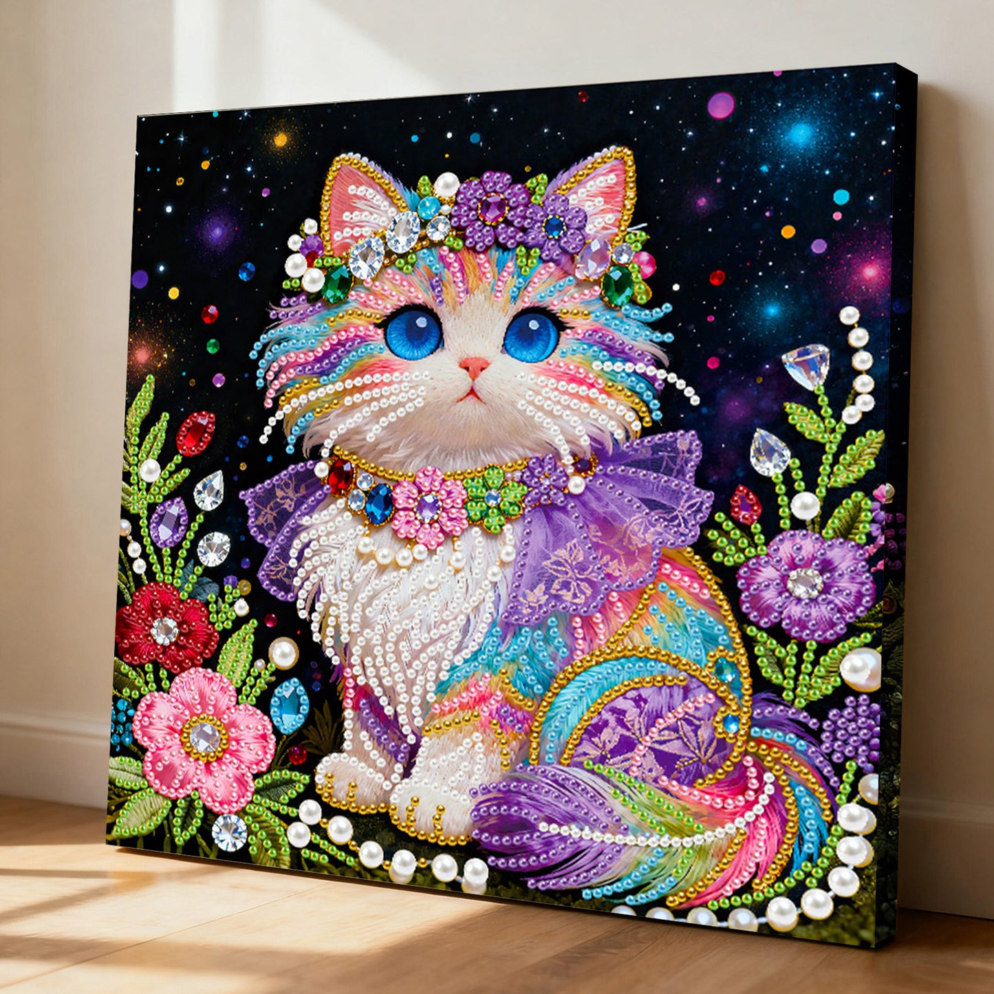 Kitty - DIY Pearl Gem Art Diamond Painting Kits With Framefor Home Decor -25x25cm
