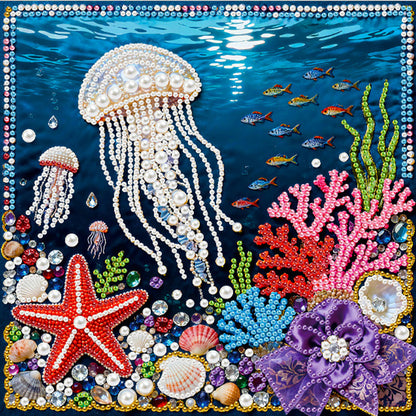 Jellyfish - DIY Pearl Gem Art Diamond Painting Kits With Framefor Home Decor -25x25cm
