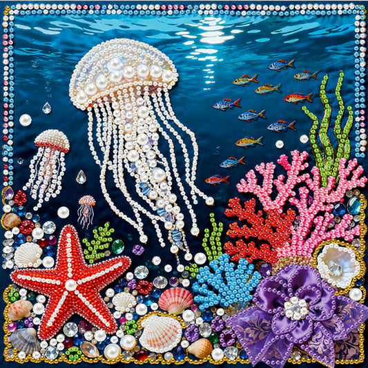 Jellyfish - DIY Pearl Gem Art Diamond Painting Kits With Framefor Home Decor -25x25cm