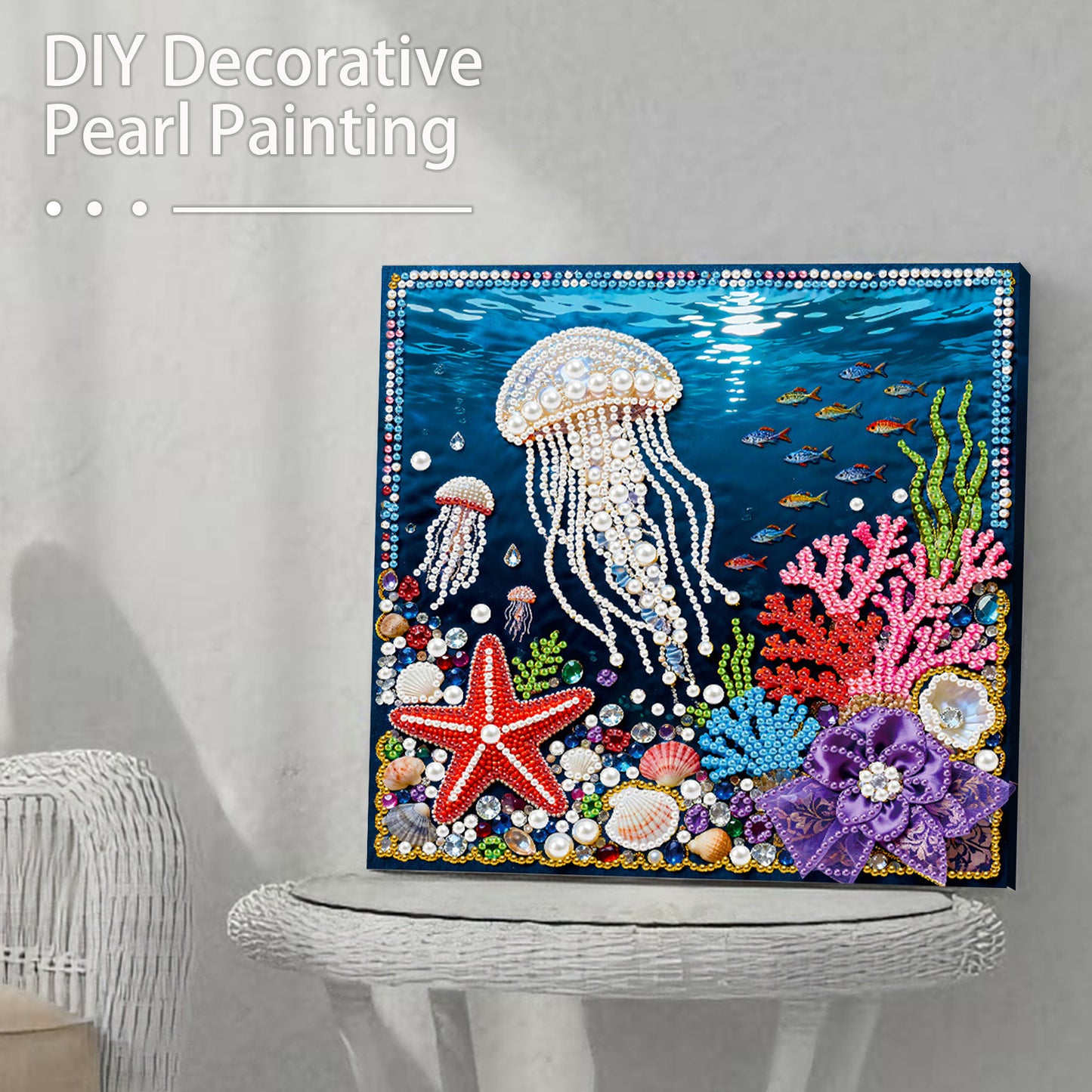 Jellyfish - DIY Pearl Gem Art Diamond Painting Kits With Framefor Home Decor -25x25cm
