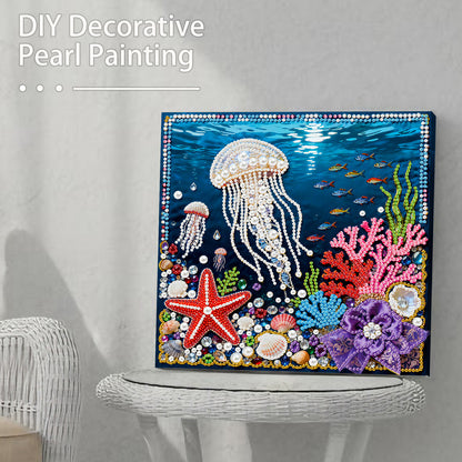 Jellyfish - DIY Pearl Gem Art Diamond Painting Kits With Framefor Home Decor -25x25cm