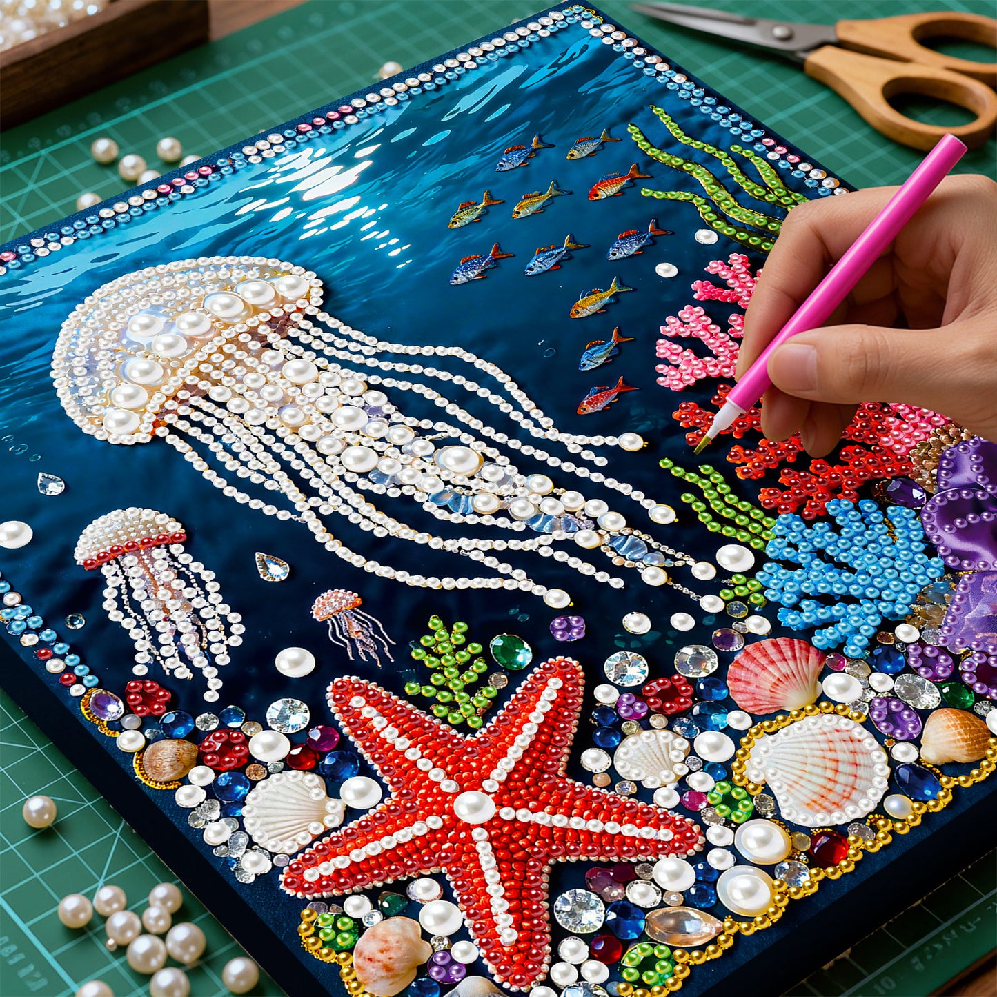 Jellyfish - DIY Pearl Gem Art Diamond Painting Kits With Framefor Home Decor -25x25cm