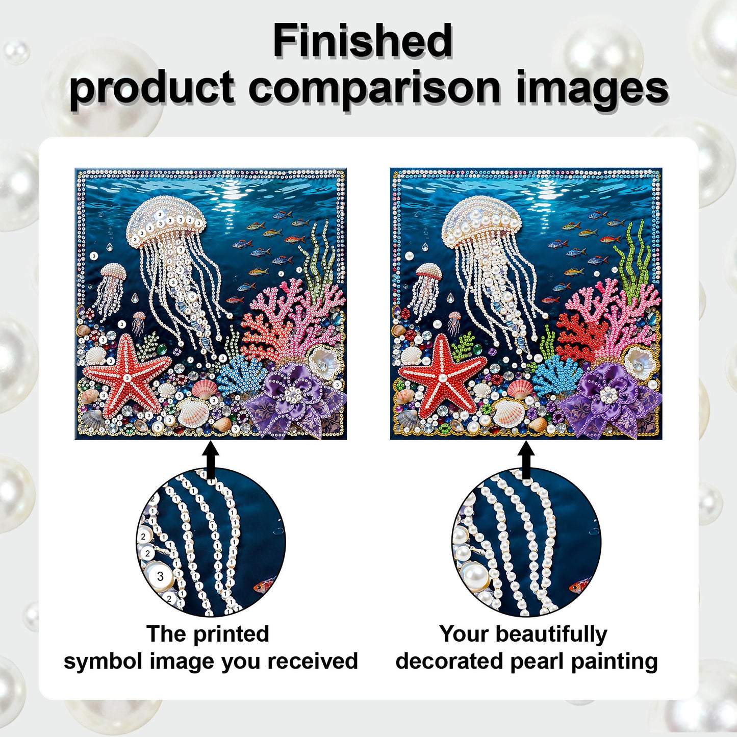 Jellyfish - DIY Pearl Gem Art Diamond Painting Kits With Framefor Home Decor -25x25cm
