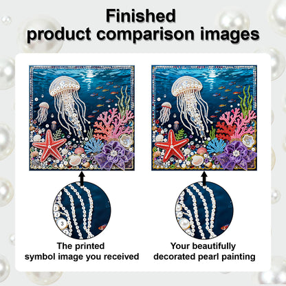 Jellyfish - DIY Pearl Gem Art Diamond Painting Kits With Framefor Home Decor -25x25cm