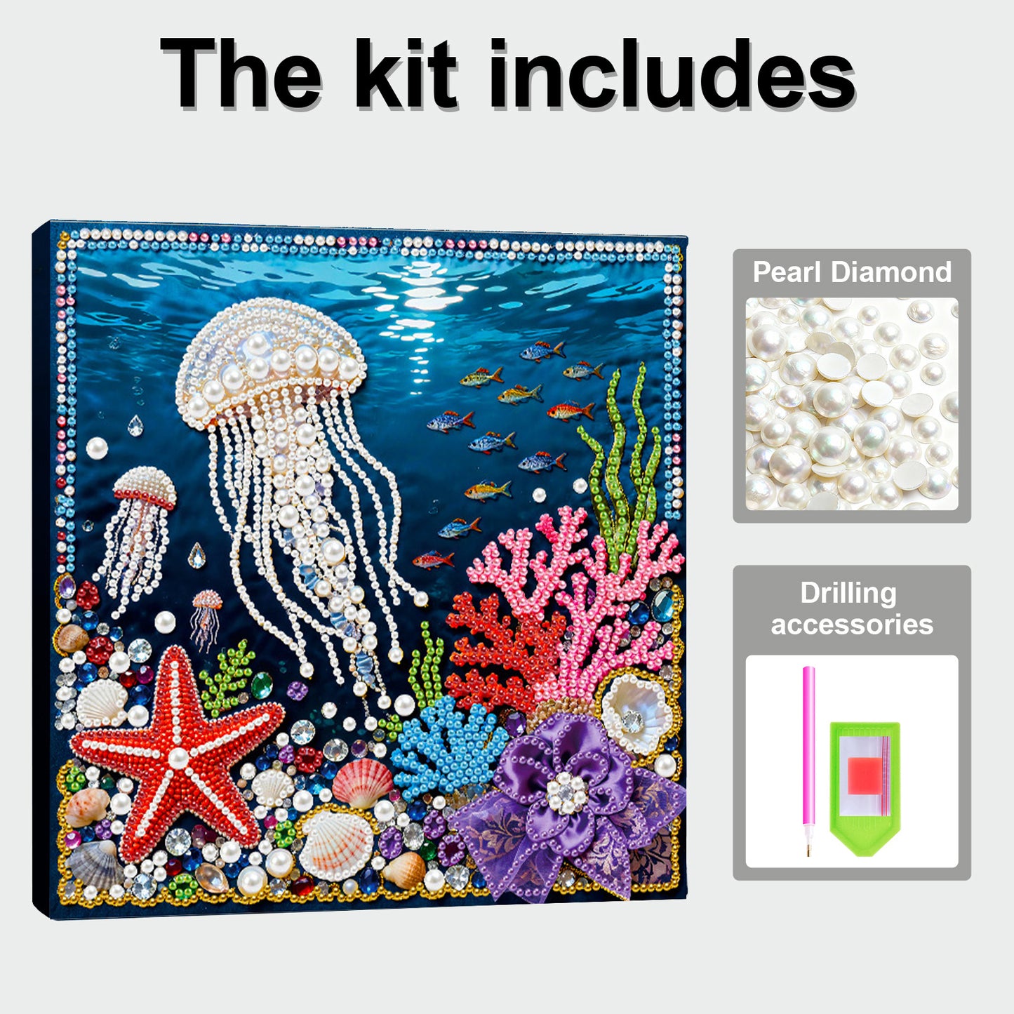 Jellyfish - DIY Pearl Gem Art Diamond Painting Kits With Framefor Home Decor -25x25cm