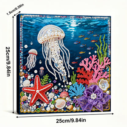 Jellyfish - DIY Pearl Gem Art Diamond Painting Kits With Framefor Home Decor -25x25cm
