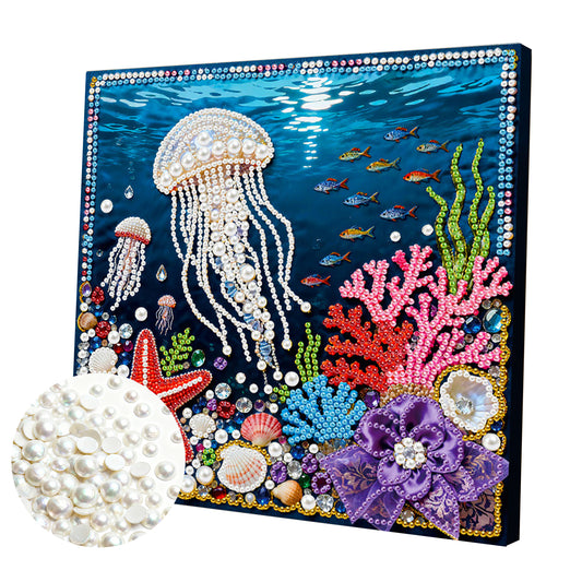 Jellyfish - DIY Pearl Gem Art Diamond Painting Kits With Framefor Home Decor -25x25cm