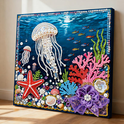 Jellyfish - DIY Pearl Gem Art Diamond Painting Kits With Framefor Home Decor -25x25cm