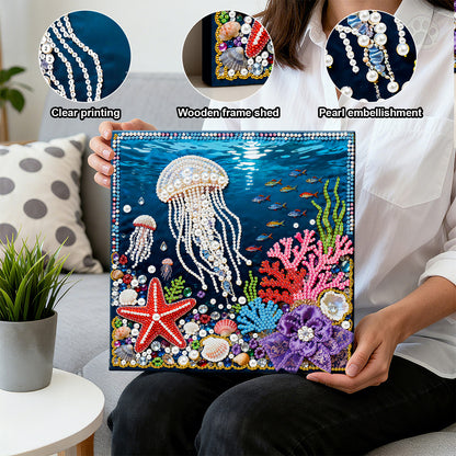Jellyfish - DIY Pearl Gem Art Diamond Painting Kits With Framefor Home Decor -25x25cm
